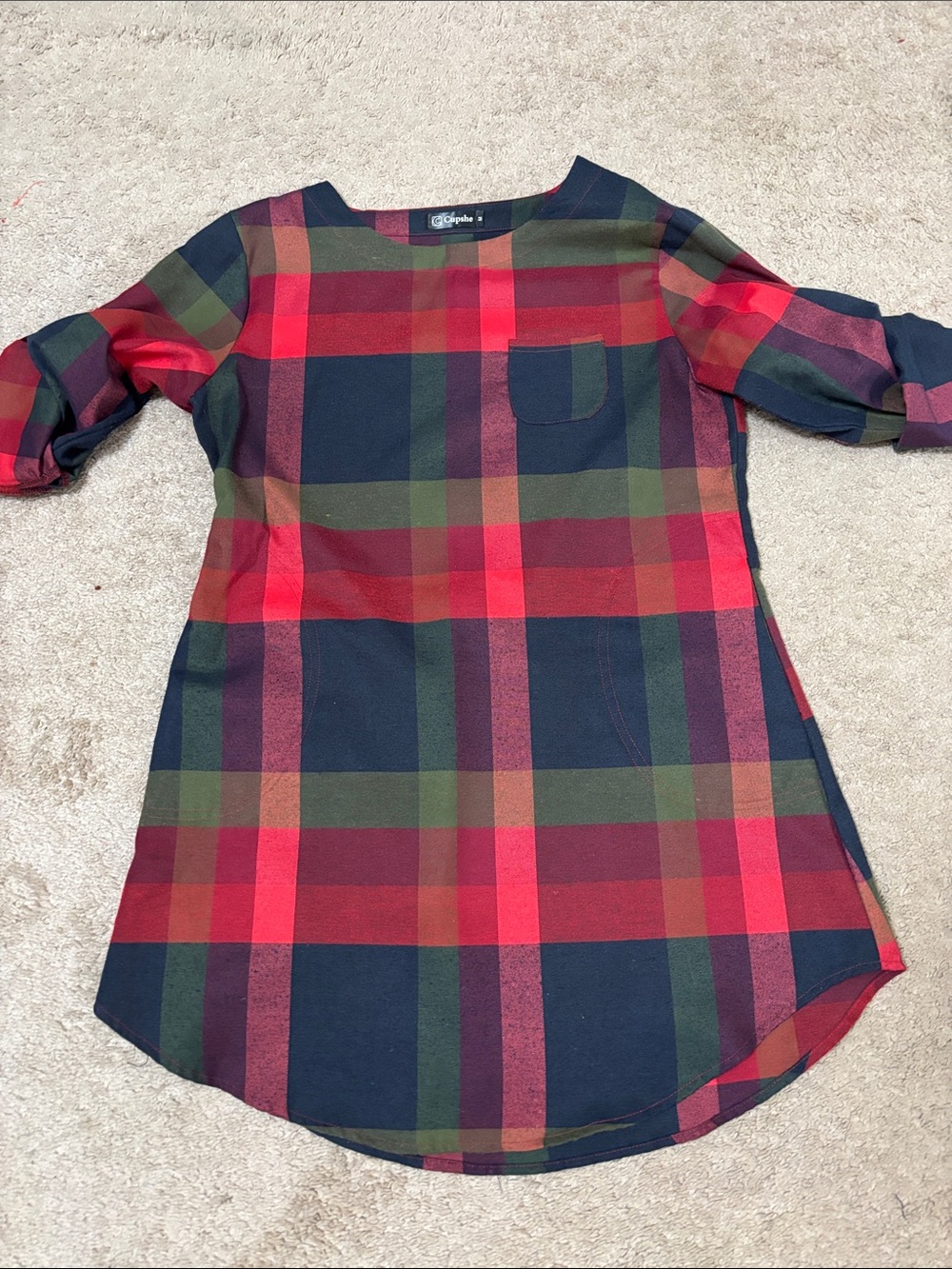 Plaid Tunic Dress - Red Green Navy